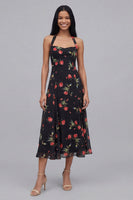 Load image into Gallery viewer, Black Halter Floral Maxi A Line Formal Dress