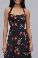 Load image into Gallery viewer, Black Halter Floral Maxi A Line Formal Dress