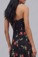 Load image into Gallery viewer, Black Halter Floral Maxi A Line Formal Dress