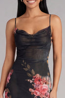 Load image into Gallery viewer, Black Floral Spaghetti Straps Maxi Bodycon Formal Dress