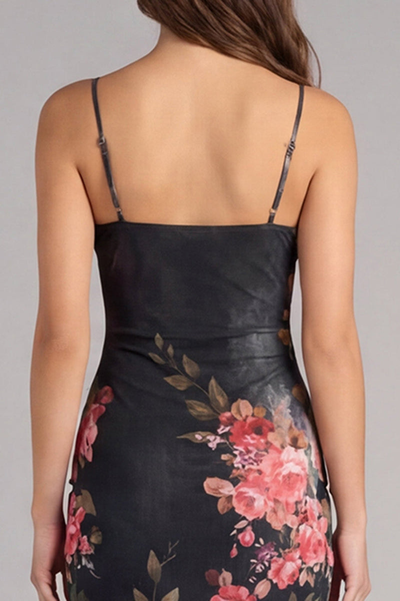 Load image into Gallery viewer, Black Floral Spaghetti Straps Maxi Bodycon Formal Dress