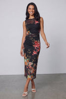 Load image into Gallery viewer, Black Bateau Neck Floral Maxi Bodycon Ruched Formal Dress
