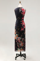 Load image into Gallery viewer, Black Bateau Neck Floral Maxi Bodycon Ruched Formal Dress