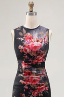 Load image into Gallery viewer, Black Bateau Neck Floral Maxi Bodycon Ruched Formal Dress