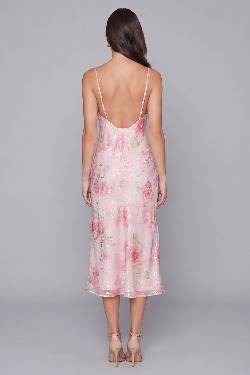 Load image into Gallery viewer, Sparkly Pink Floral Spaghetti Straps Maxi Bodycon Formal Dress