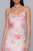 Load image into Gallery viewer, Sparkly Pink Floral Spaghetti Straps Maxi Bodycon Formal Dress