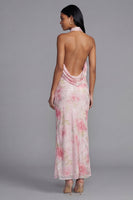 Load image into Gallery viewer, Sparkly Pink Flower Sequin Maxi Sheath Floral Formal Dress