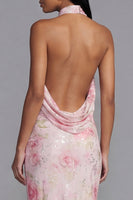 Load image into Gallery viewer, Sparkly Pink Flower Sequin Maxi Sheath Floral Formal Dress