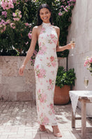 Load image into Gallery viewer, Sparkly Pink Flower Sequin Maxi Sheath Floral Formal Dress