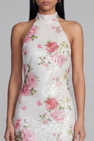 Load image into Gallery viewer, Sparkly Pink Flower Sequin Maxi Sheath Floral Formal Dress