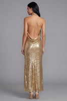 Load image into Gallery viewer, Sparkly Gold Sequin Maxi Formal Dress with Slit