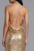 Load image into Gallery viewer, Sparkly Gold Sequin Maxi Formal Dress with Slit