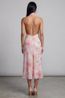 Load image into Gallery viewer, Sparkly Pink Halter Floral Maxi Formal Dress with Slit