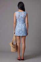 Load image into Gallery viewer, Blue Floral Boat Neck Tight Short Homecoming Dress