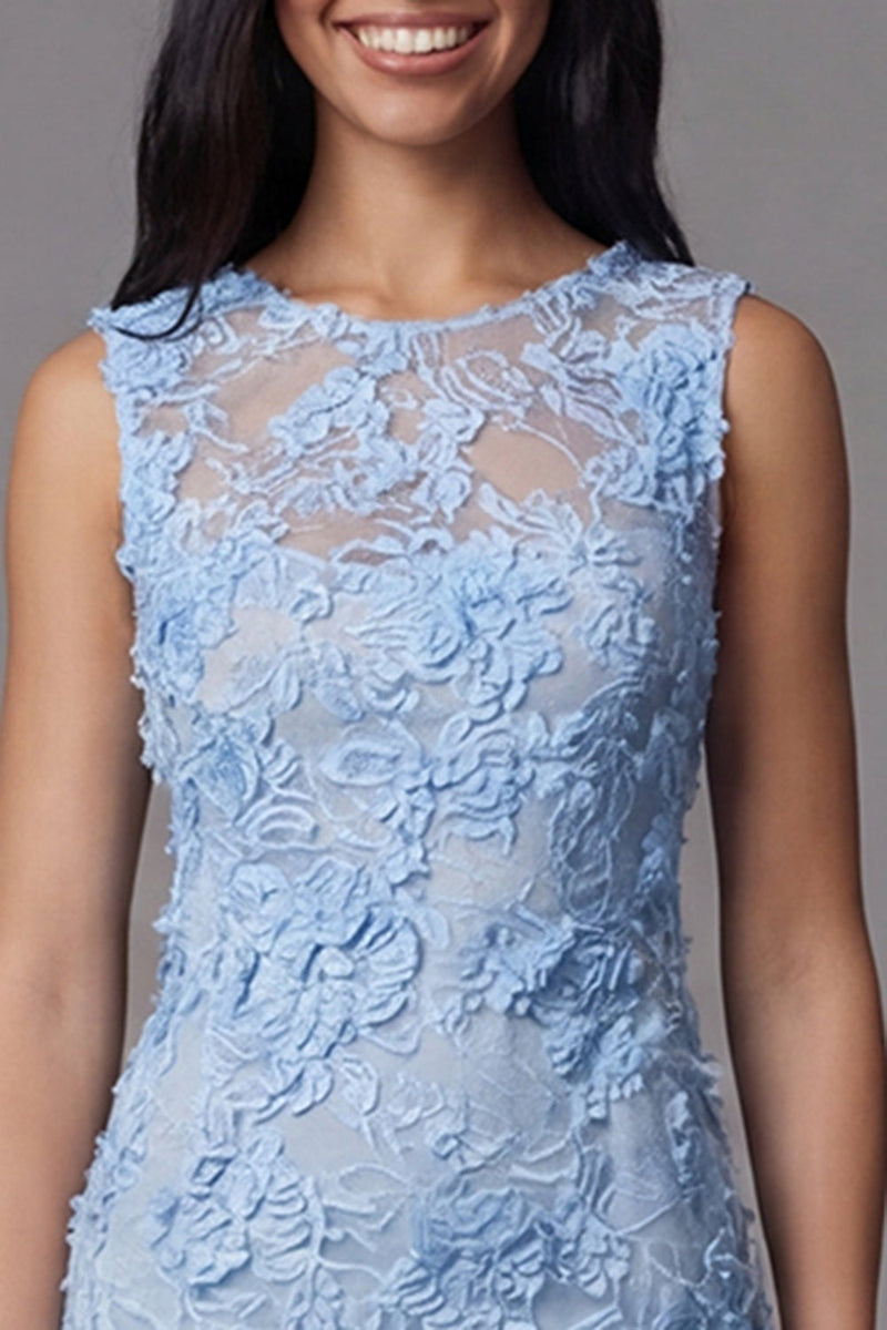 Load image into Gallery viewer, Blue Floral Boat Neck Tight Short Homecoming Dress