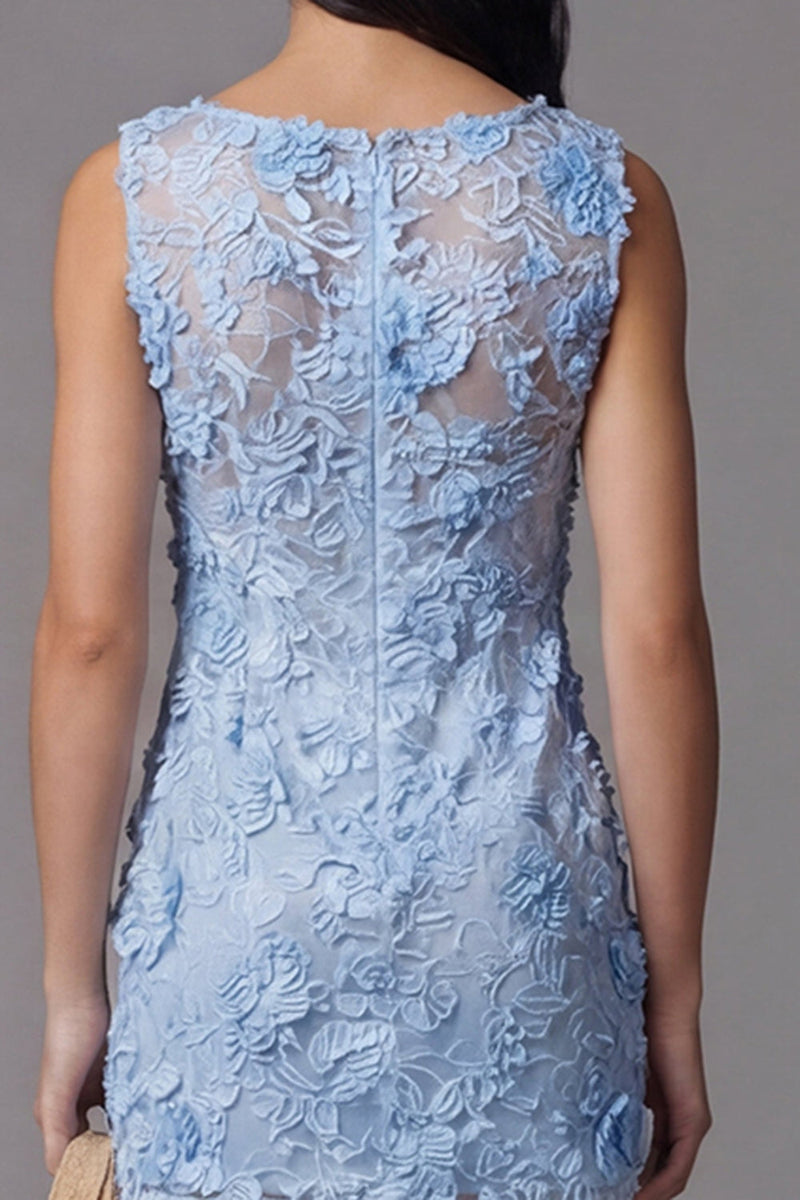 Load image into Gallery viewer, Blue Floral Boat Neck Tight Short Homecoming Dress