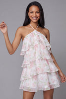 Load image into Gallery viewer, Floral White Pink Short A Line Homecoming Dress with Ruffles