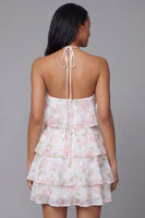 Load image into Gallery viewer, Floral White Pink Short A Line Homecoming Dress with Ruffles