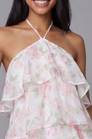Load image into Gallery viewer, Floral White Pink Short A Line Homecoming Dress with Ruffles