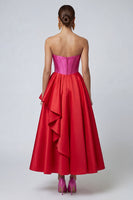 Load image into Gallery viewer, Fuchsia and Red Long Patchwork A Line Ruffled Corset Formal Dress