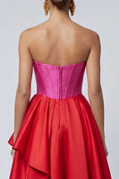 Load image into Gallery viewer, Fuchsia and Red Long Patchwork A Line Ruffled Corset Formal Dress
