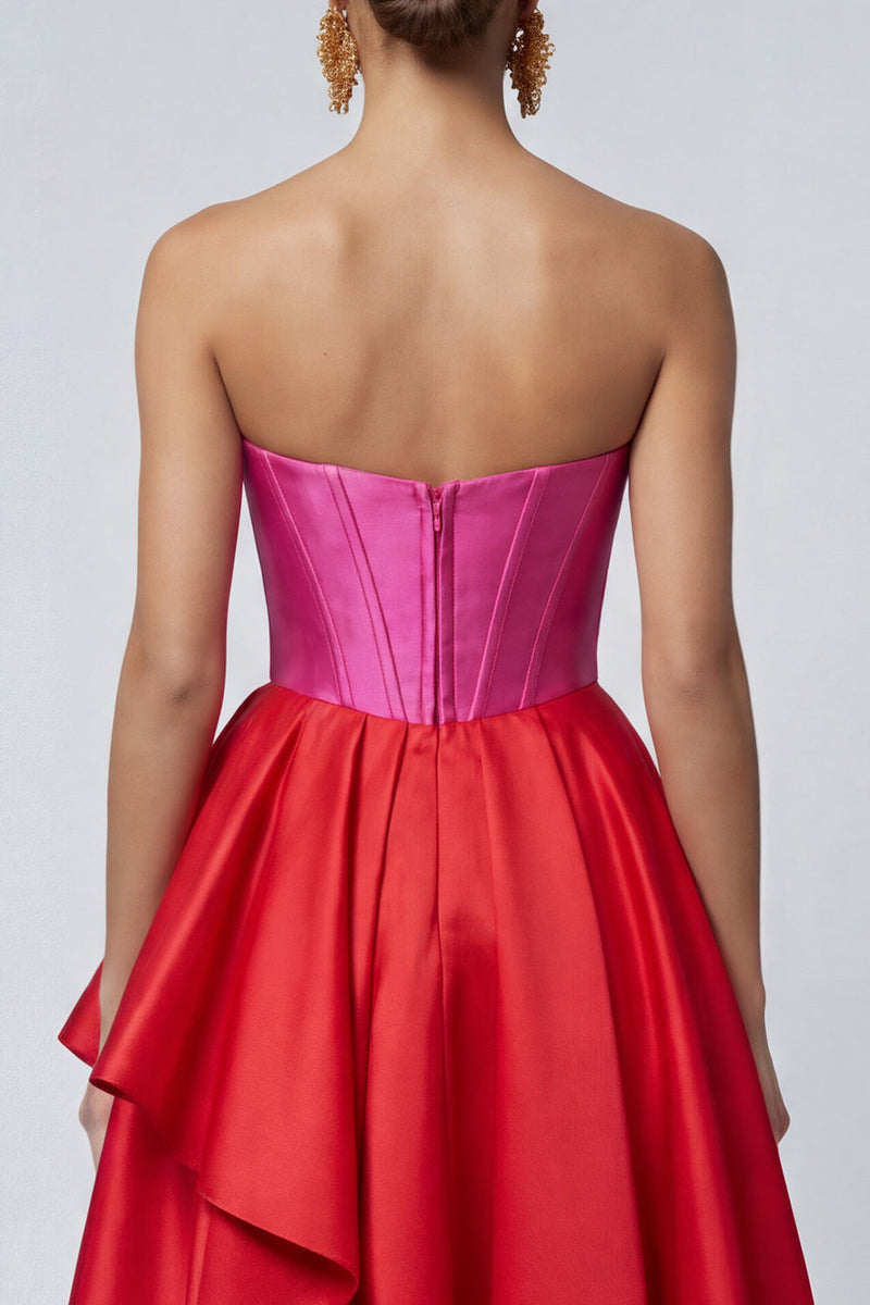 Load image into Gallery viewer, Fuchsia and Red Long Patchwork A Line Ruffled Corset Formal Dress