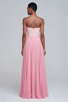 Load image into Gallery viewer, Pink A Line Strapless Patchwork Ruched Long Formal Dress