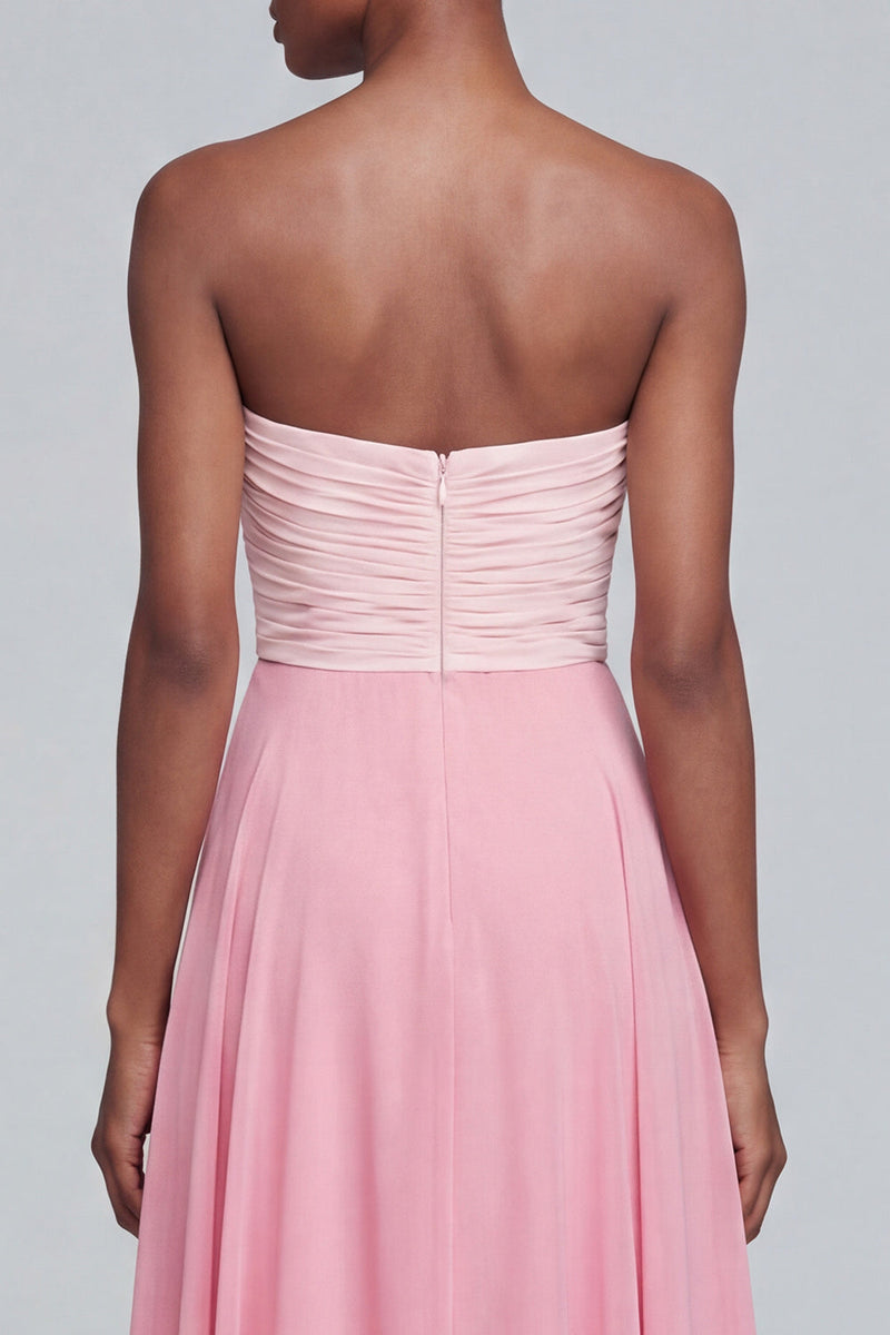 Load image into Gallery viewer, Pink A Line Strapless Patchwork Ruched Long Formal Dress