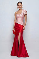 Load image into Gallery viewer, Pink and Red Mermaid Patchwork Long Formal Dress with Slit
