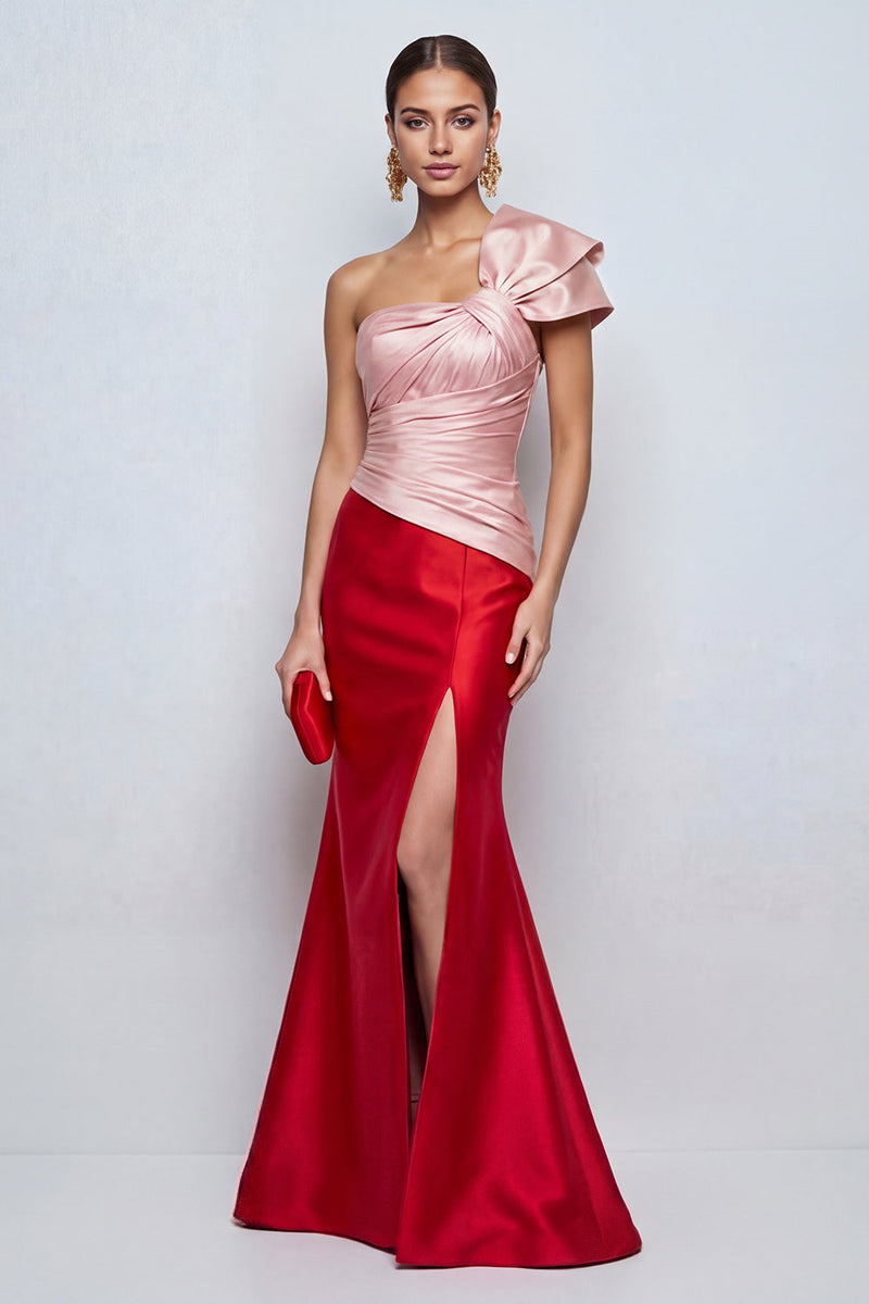 Load image into Gallery viewer, Pink and Red Mermaid Patchwork Long Formal Dress with Slit