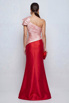 Pink and Red Mermaid Patchwork Long Formal Dress with Slit