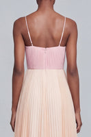 Load image into Gallery viewer, Pink and Champagne Patchwork Spaghetti Straps Pleated Long Formal Dress