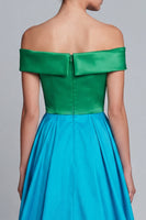 Load image into Gallery viewer, Green and Blue Patchwork Off the Shoulder A Line High Low Formal Dress