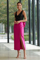 Load image into Gallery viewer, Sparkly Fuchsia and Black Sheath Patchwork Maxi Formal Dress with Slit