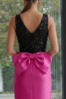 Load image into Gallery viewer, Sparkly Fuchsia and Black Sheath Patchwork Maxi Formal Dress with Slit