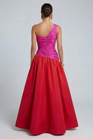 Load image into Gallery viewer, Fuchsia and Red A Line Patchwork Long Formal Dress with Slit