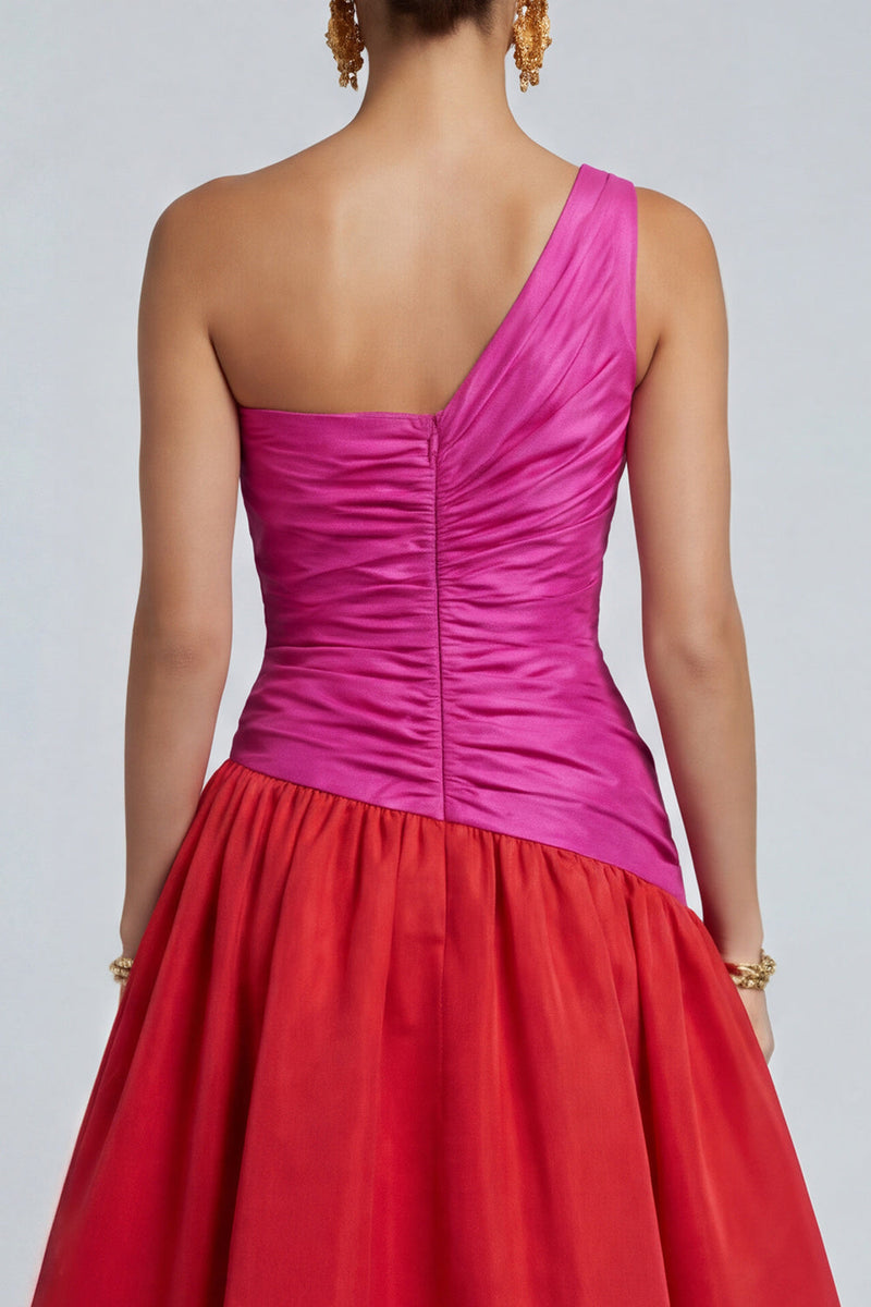 Load image into Gallery viewer, Fuchsia and Red A Line Patchwork Long Formal Dress with Slit