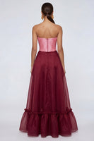 Load image into Gallery viewer, Pink and Burgundy Patchwork A Line Long Corset Formal Dress with Slit