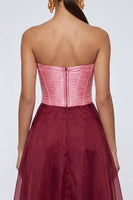Load image into Gallery viewer, Pink and Burgundy Patchwork A Line Long Corset Formal Dress with Slit