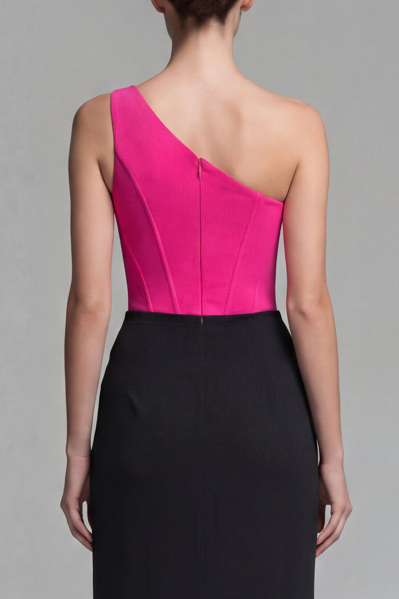 Load image into Gallery viewer, Fuchsia and Black Patchwork One Shoulder Long Corset Mermaid Formal Dress