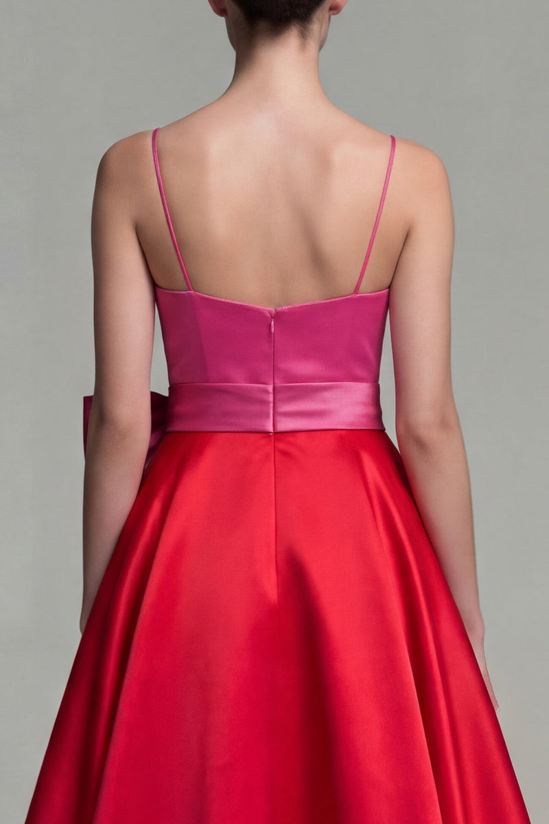 Load image into Gallery viewer, Fuchsia and Red A Line Spaghetti Straps Patchwork Long Formal Dress with Bow