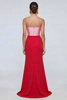 Load image into Gallery viewer, Pink and Red Patchwork Strapless Mermaid Long Formal Dress with Slit