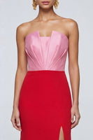 Load image into Gallery viewer, Pink and Red Patchwork Strapless Mermaid Long Formal Dress with Slit