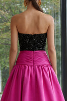 Load image into Gallery viewer, Sparkly Fuchsia and Black Strapless A Line Long Patchwork Formal Dress