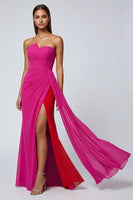 Load image into Gallery viewer, Fuchsia Strapless Patchwork Mermaid Long Formal Dress with Side Cape