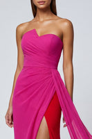 Load image into Gallery viewer, Fuchsia Strapless Patchwork Mermaid Long Formal Dress with Side Cape