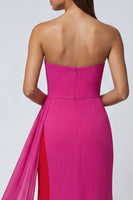 Load image into Gallery viewer, Fuchsia Strapless Patchwork Mermaid Long Formal Dress with Side Cape