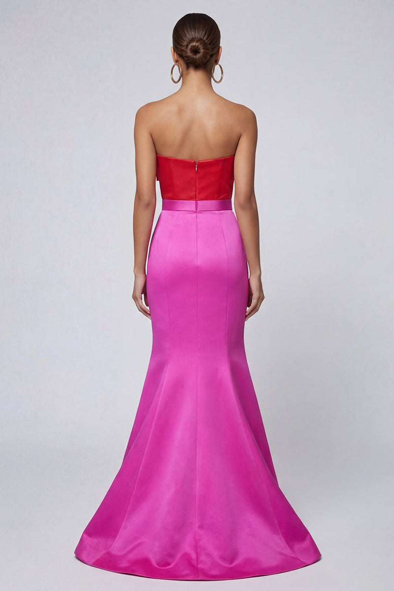 Load image into Gallery viewer, Fuchsia and Red Patchwork Long Mermaid Formal Dress with Bow