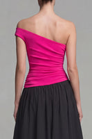 Load image into Gallery viewer, Fuchsia and Black A Line One Shoulder Patchwork Long Formal Dress