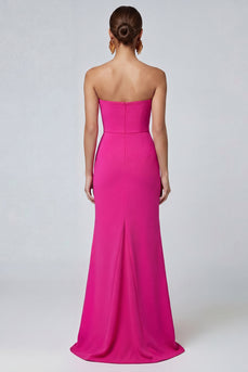 Fuchsia and Red Patchwork Strapless Mermaid Long Formal Dress
